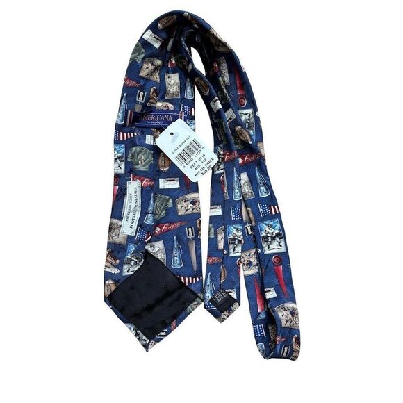 Dillards Americana Men's Blue Silk Football Nostalgia Tie Vintage - Picture 3 of 4